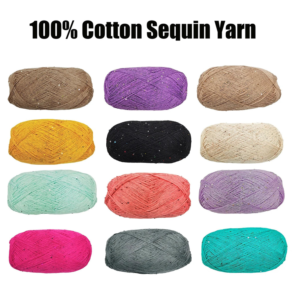 1pc 50g 100% Cotton Sequin Yarn, Soft Warm Yarn For DIY Crocheting And Knitting Sweater Thin Soft Sequined Thread Knitting Yarn