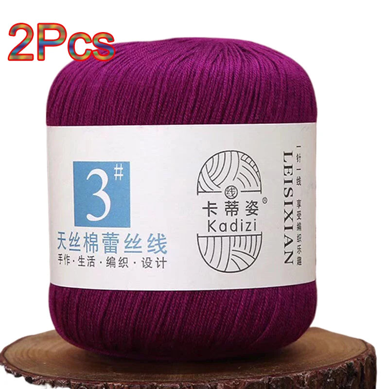 100% Mercerized Cotton Lace Yarn Threads for Crochet and Knitting - 2Pcs Embroidery Craft Set