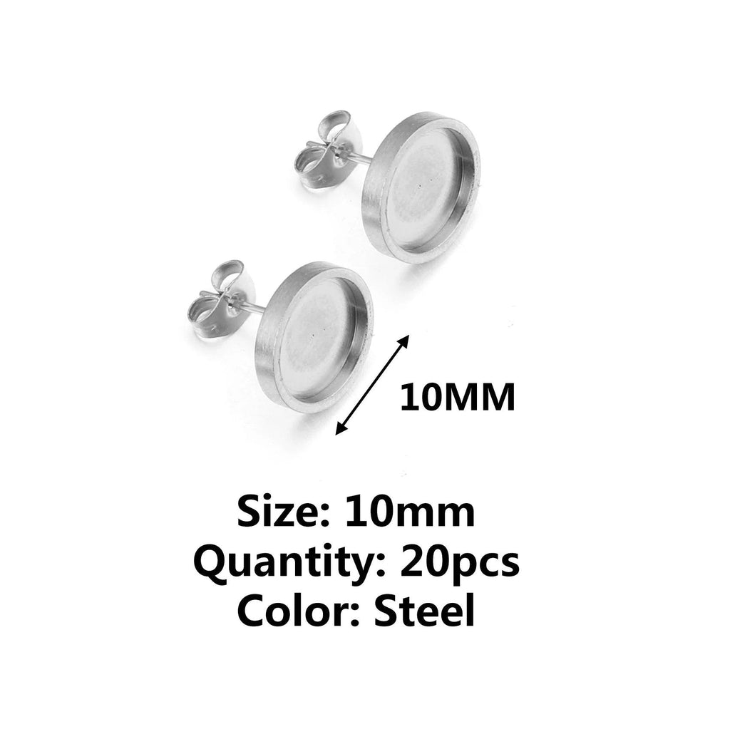 10/20pcs Blank Stud Earring Setting Stainless Steel Earring Back Cabochon Base Thick Bezels Earring for Resin DIY Jewelry Making