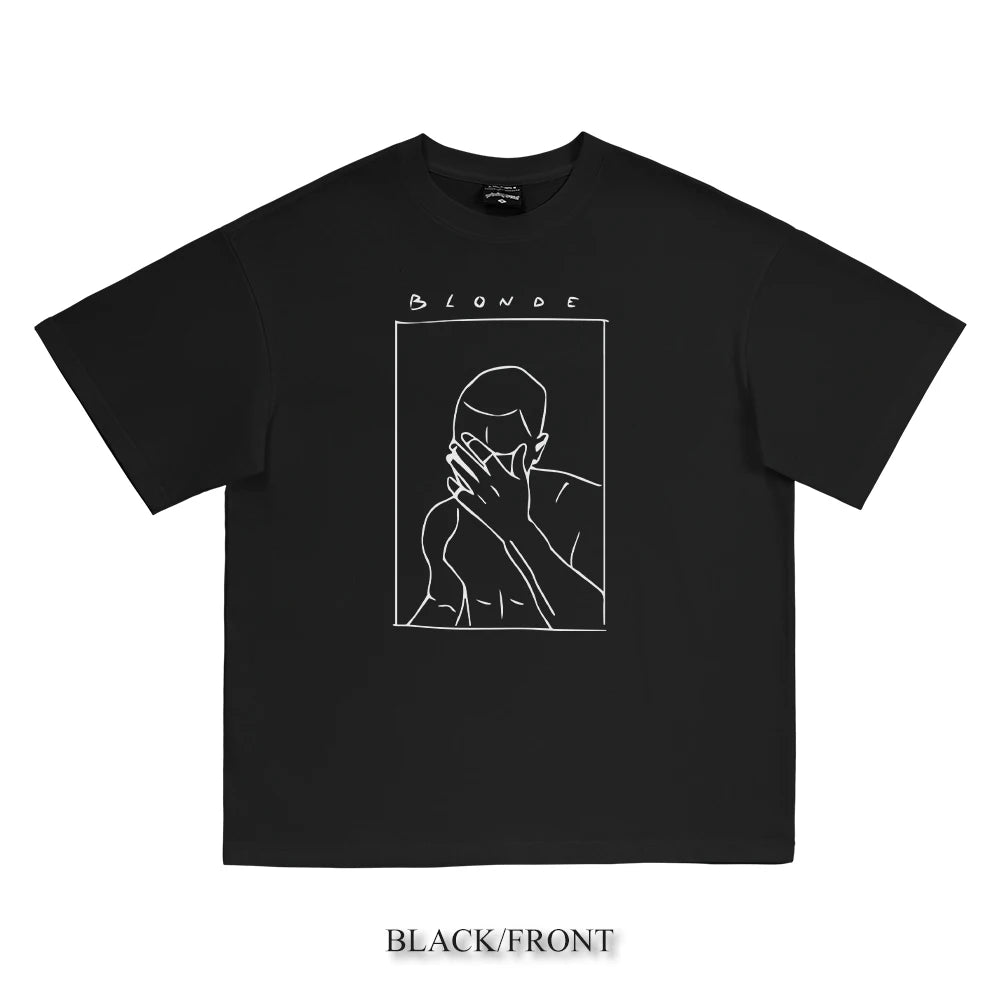 Frank Ocean Hip Hop Black and White Portrait T-Shirt Pure Cotton High Quality Luxury