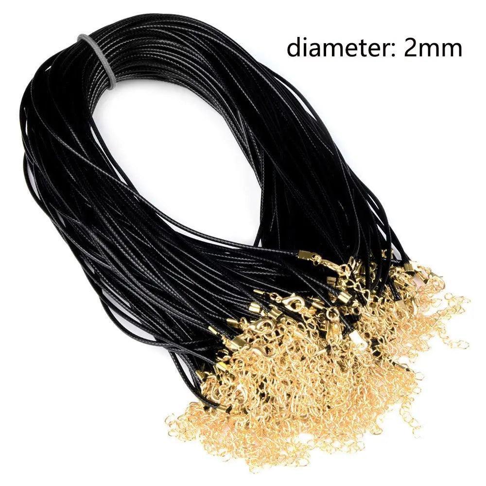 20Pcs 1.5mm 2mm Black Wax Cord Chain 45cm Leather Rope necklace Lobster Clasp DIY Jewelry Making Findings Accessories Wholesale