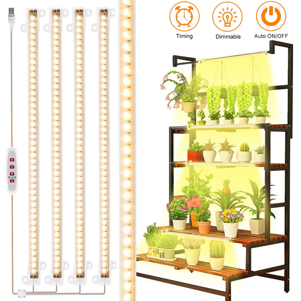 1/2/3/4Heads LED Grow Light Strip Tube Indoor Plant USB Full Spectrum Phyto Lamp Dimmable Timer Seedlings Vegs Flower Grow Lamp