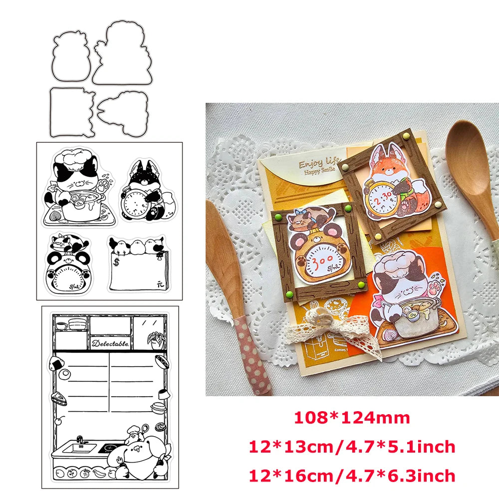 Cat Rabbit Bear Cake Pudding Drink Metal Cutting Dies for DIY Scrapbooking Paper Crafting