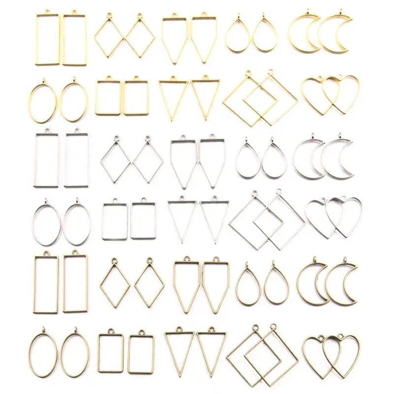 30pcs Metal Geometric Hollow Frame Pendant Charm UV Epoxy Resin Craft Bezel For DIY Jewelry Making Accessories