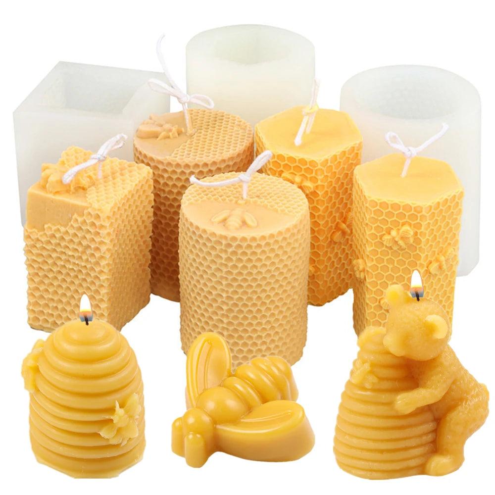 3D Bee Honeycomb Candle Molds Beehive Pillar Silicone Mold DIY Homemade Beeswax Scented Plaster Candle Soap Mold Home Decor