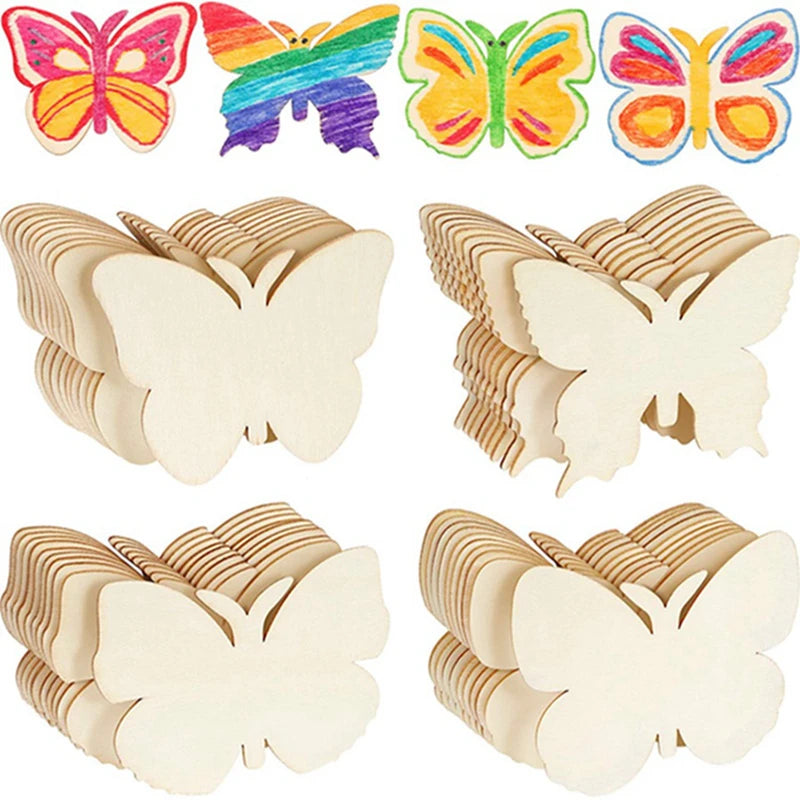 10pcs Butterfly Flower DIY Painting Wooden Crafts Wood Slices Ornaments For Birthday Wedding Party Table Decoration Kids Crafts