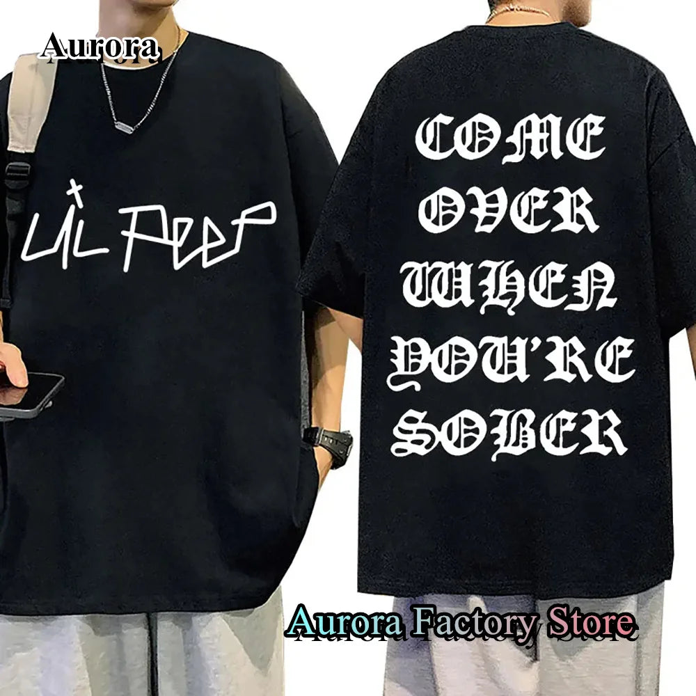Rapper Lil Peep Come Over When You're Sober Tour T-Shirt for Men Casual Summer Cotton Tee Streetwear
