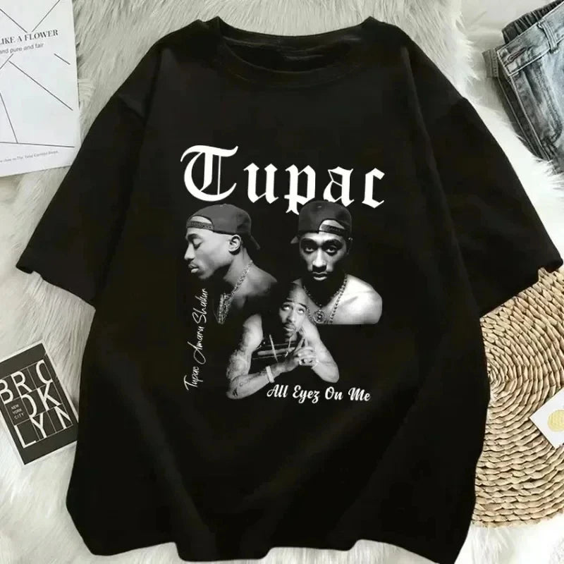 Oversized Tupac Hip Hop T-Shirt for Men and Women Streetwear Short Sleeve Fashion Top