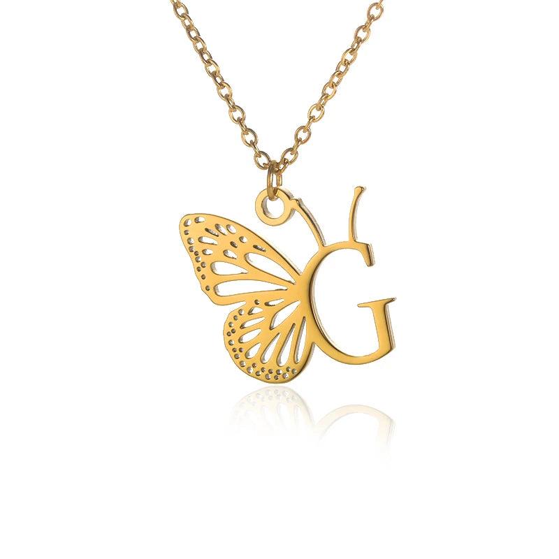 A-Z Initial Letter Collar Butterfly Necklace For Women Butterfly Jewelry Stainless Steel Alphabet Choker Necklace Female Gift
