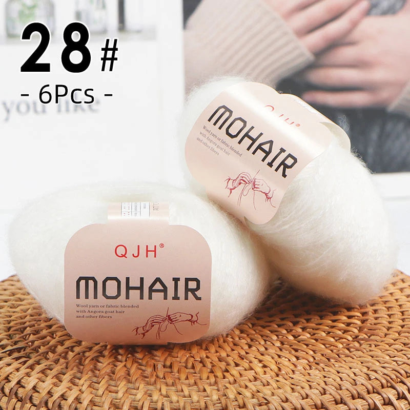 6PCS Soft Mohair Yarn Knitting Angora Yarn for DIY Projects Fluffy Lace Yarn for Sweaters Scarves and Shawls 25g Each