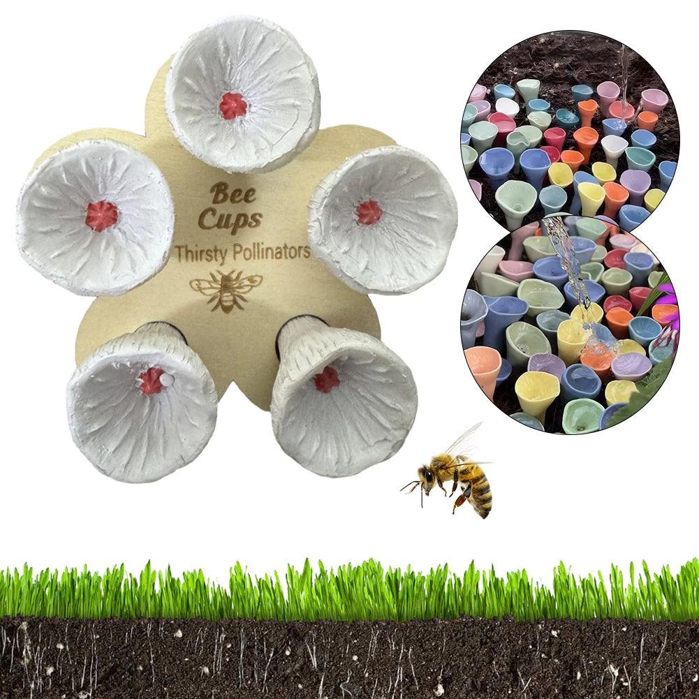 5Pcs Bees Insect Drinking Cup Bee Drinking Fountain Cup Flower Shape Bee Drinker with Holder Beekeeping Supplies