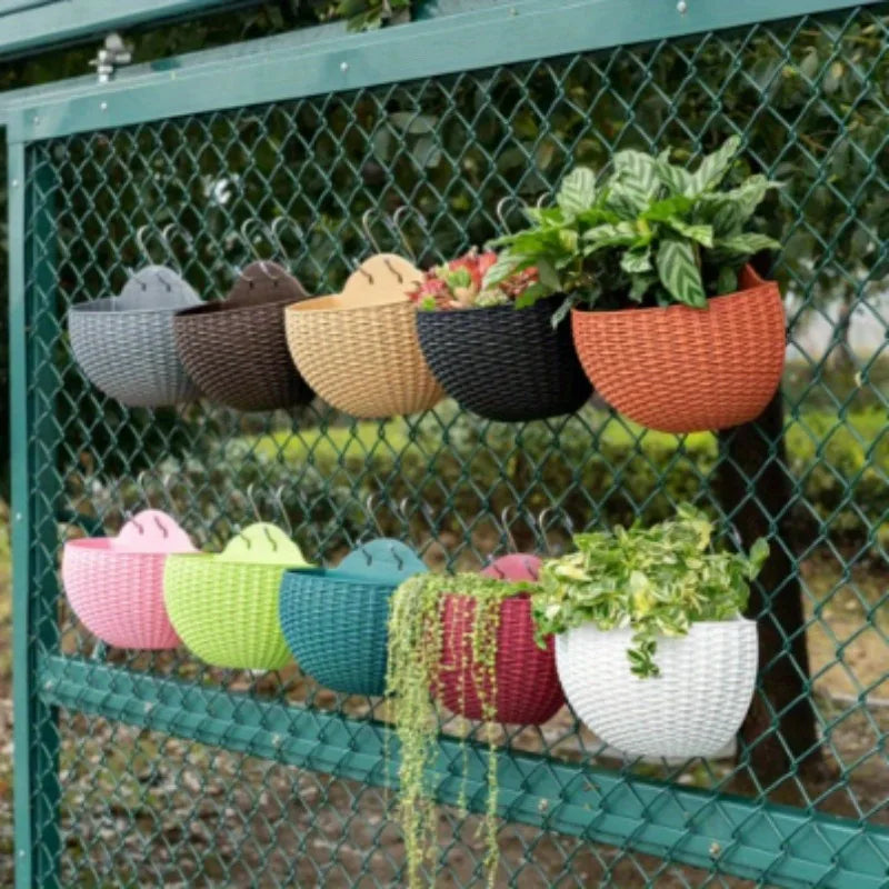 European Style Imitation Rattan Wall Hanging Half Round Flowerpot Planter Semicircular Wall Flower Pot Balcony Household Outdoor
