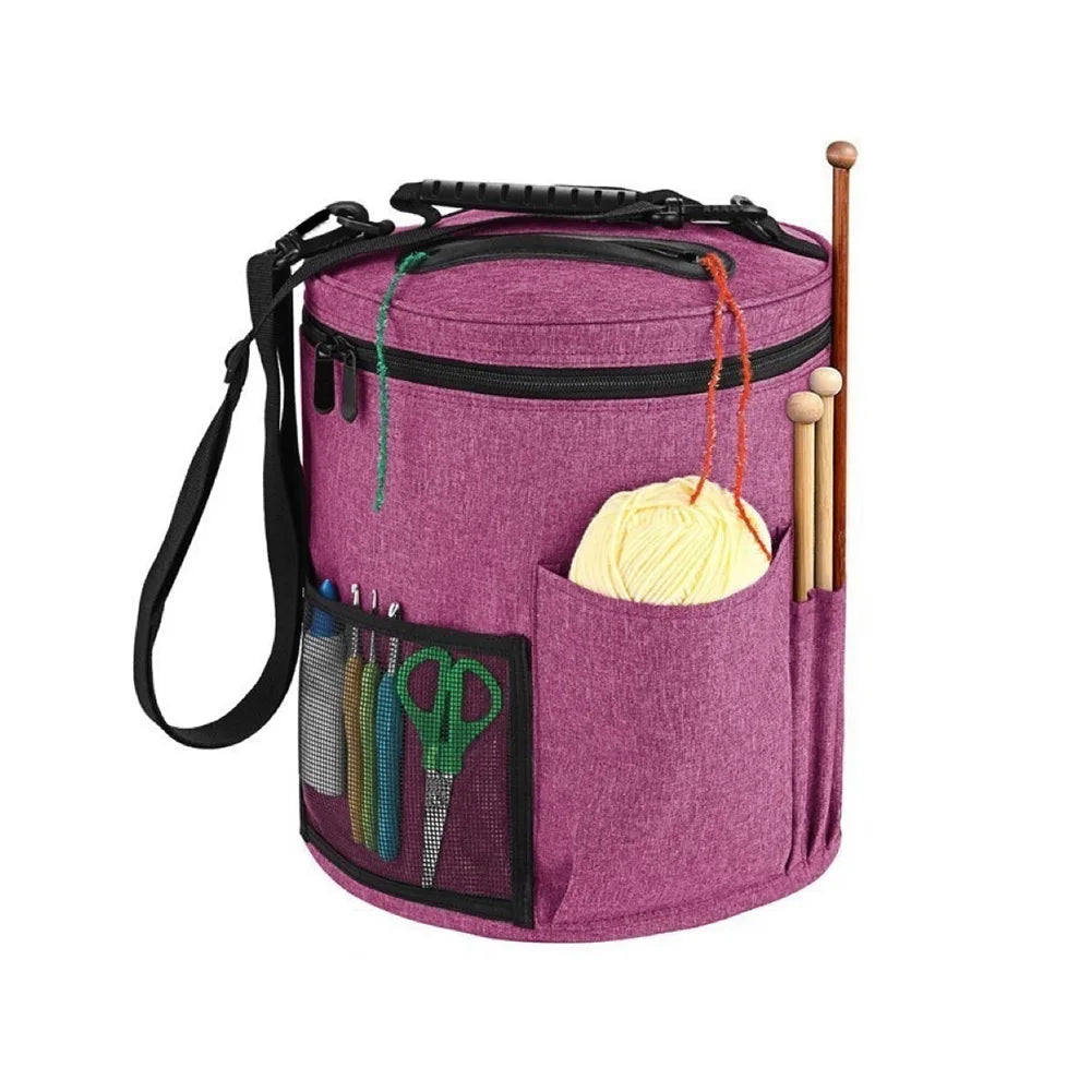 Knitting Tool Storage Bag Yarn Crochet Organizer Tote Bag Large Capacity Portable with Front Pockets for Needles and Hooks