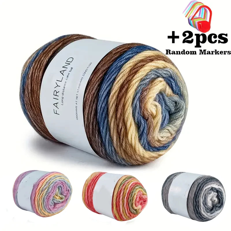 1pc 3.53oz/ball Gradient Dark Blue Cake Line Thread Cluster for Weaving Sweaters, Hats, Carpets, Scarves, Knitted Wool