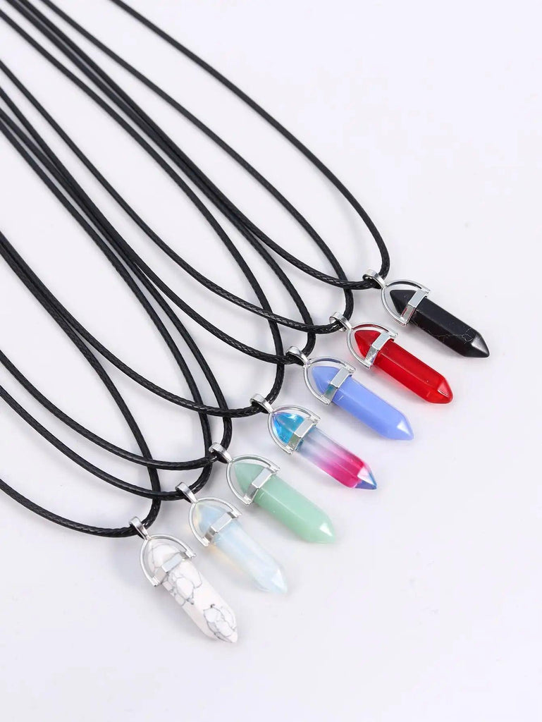 7PCS/A Set of Fashion Simple Crystal Hexagonal Column Necklaces, Healing Crystals, Women's Necklaces, and Men's Necklace