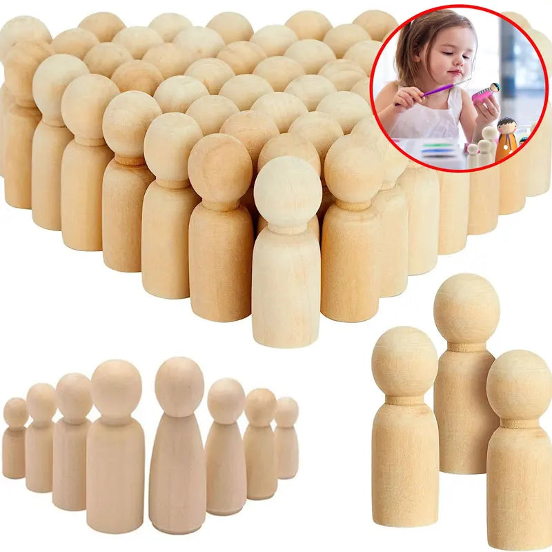 35-90MM Unfinished Wooden Peg Dolls Peg People Wooden Figures Decor Peg Doll People for DIY Art Craft Painting Peg Game