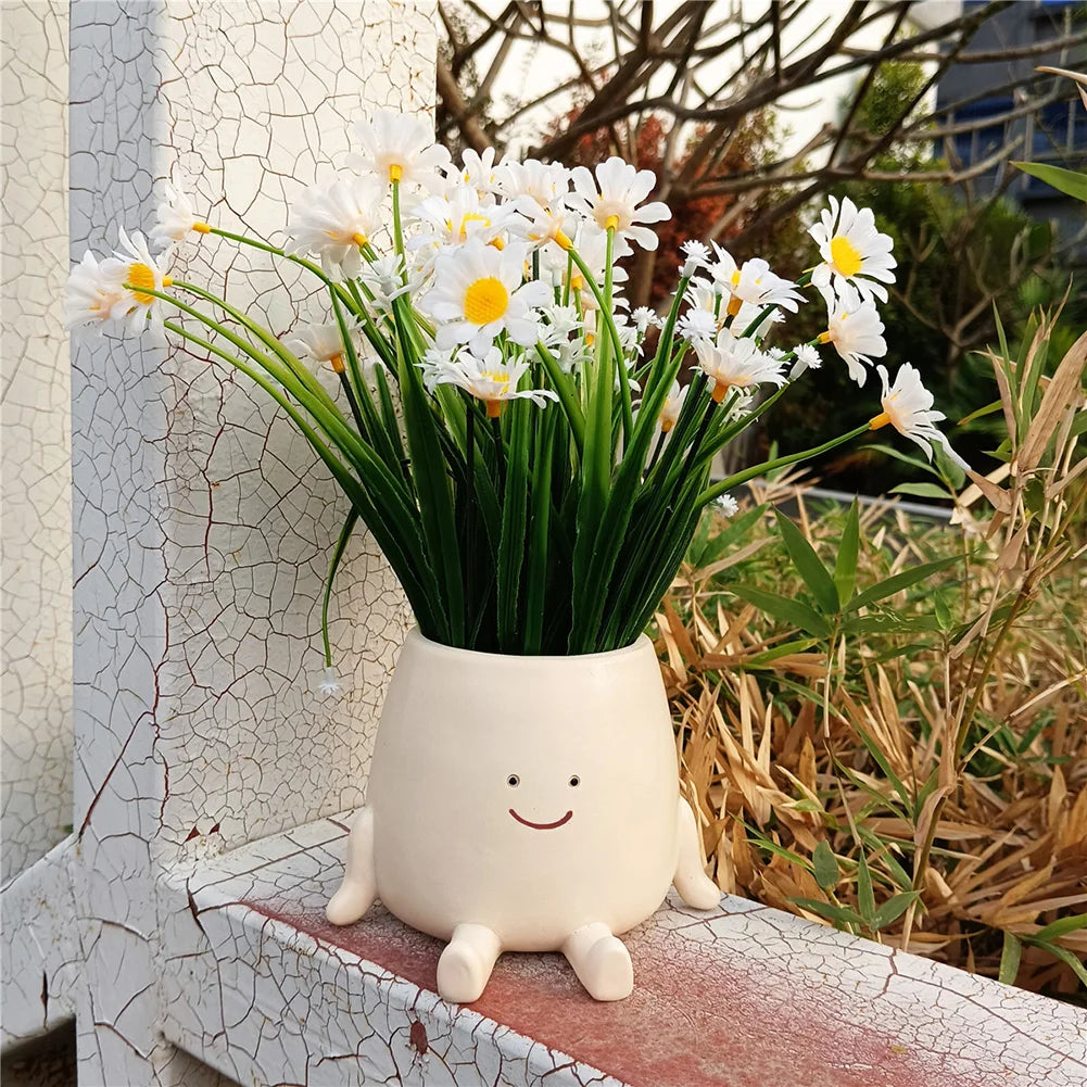 Smiling Face Flower Pot Resin Cute Plant Succulent Pots Creative Hanging Swing Chair Planter for Indoor Outdoor Plant