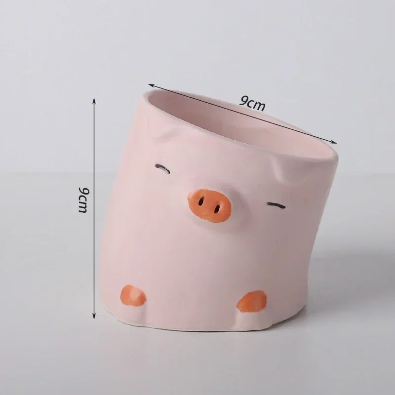 Cute Cartoon Animal Duck and Pig Ceramic Flower Pot Creative Crooked Desktop Balcony Succulent Planting Flowerpot Decoration