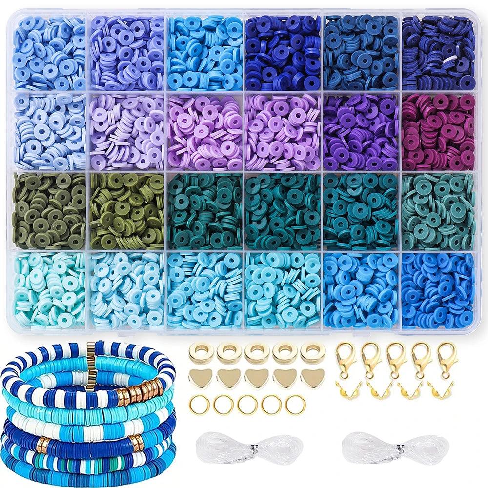 Unique Fashionable Polymer Clay Bead Set With Blue Flat Beads Bohemian Bracelet Necklace Making Letter Bead Accessory Kit Diy