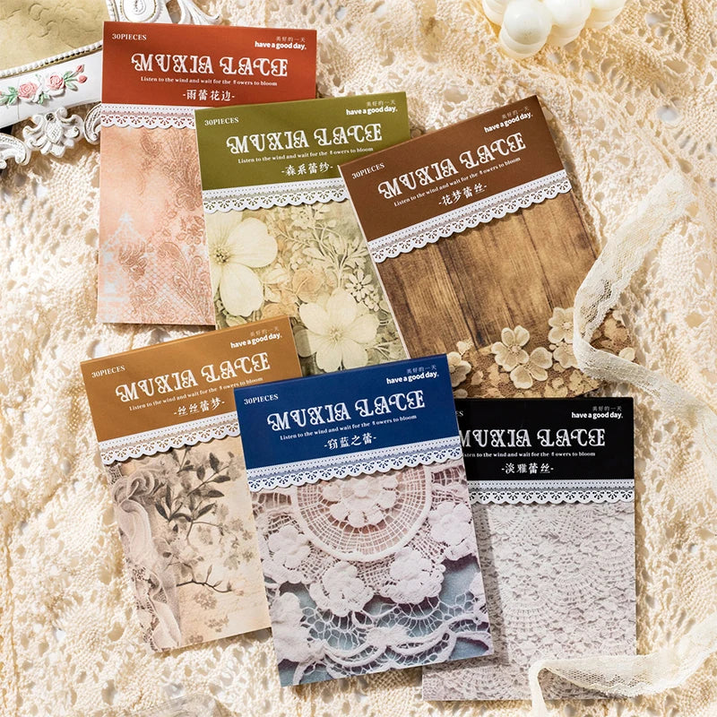 JIANQI 30 pcs Vintage lace material paper Diy Hand Account Scrapbooking hand made Background paper junk journal supplies