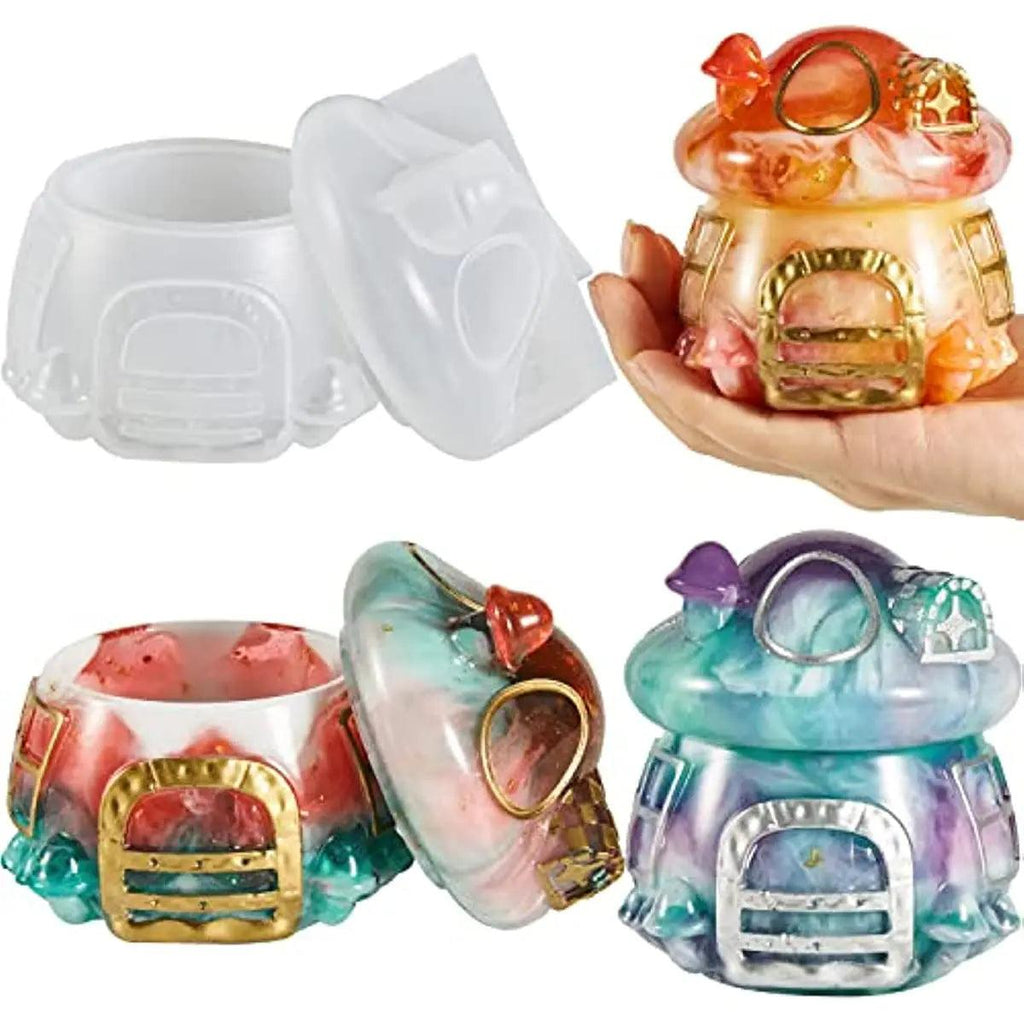 Resin Jar Molds, Mushroom House Jar Silicone Molds with Lid, Silicone Resin Molds for DIY Storage Bottle