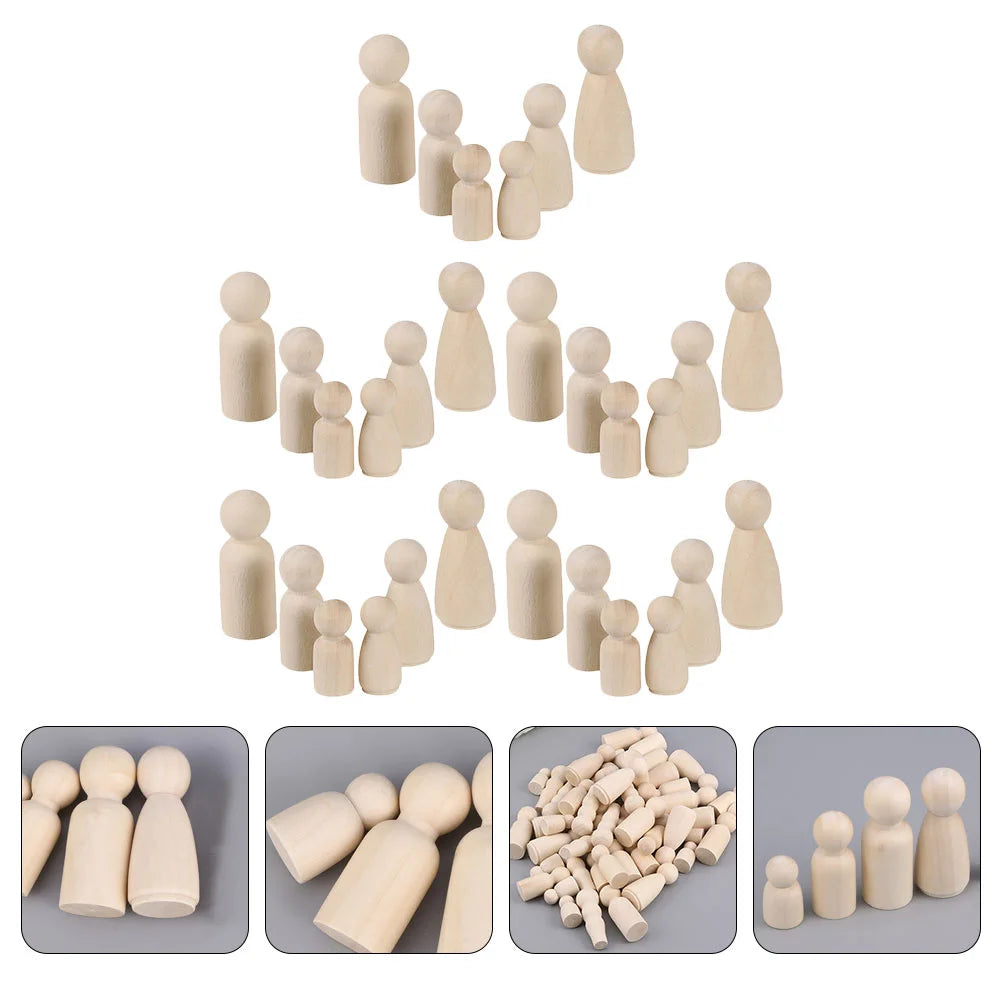 30 Pcs Unfinished Wooden Figure Peg People Dolls Family Kids Human Body Model Bodies Miniature Painting Craft Project