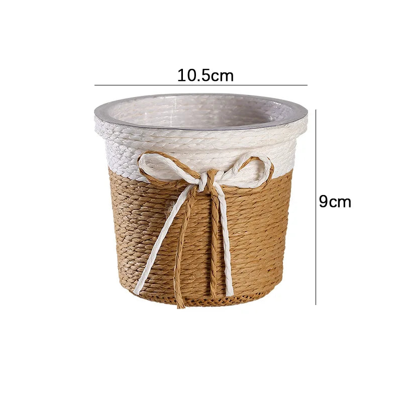 Straw Weaving Flower Plant Pot Indoor Outdoor Flower Pot Cover Plant Containers Hand Woven Planter Basket Garden Balcony Decor