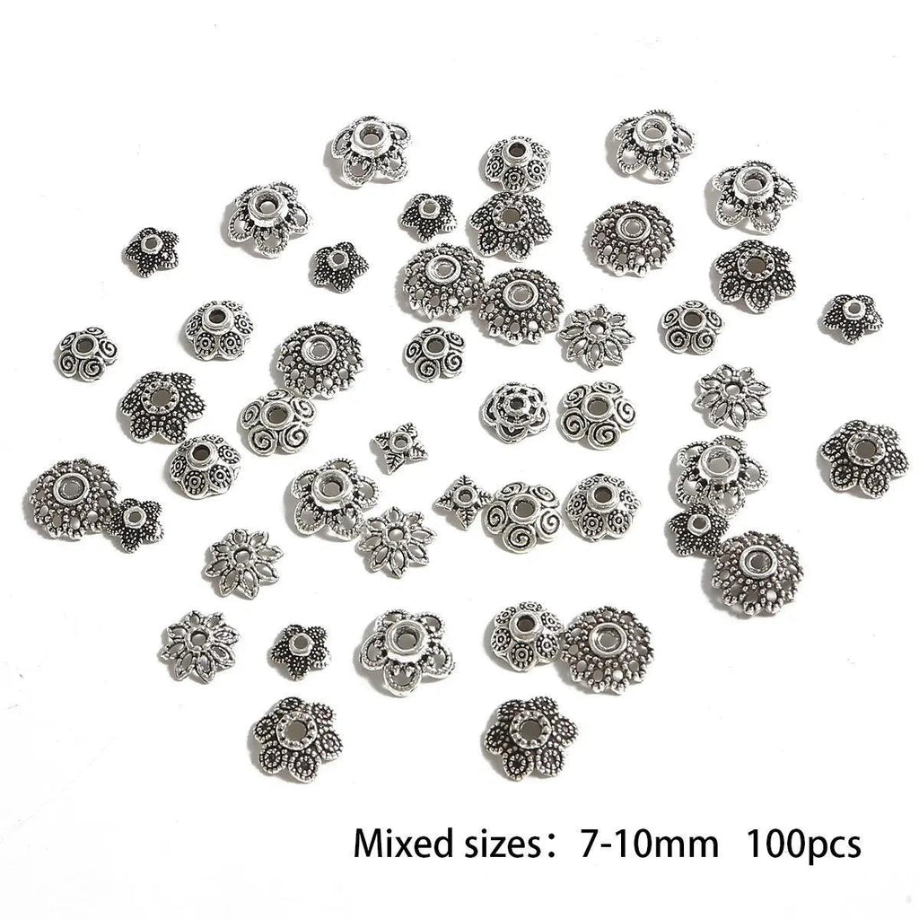 About 100Pcs Alloy Hollowed Out Flower Tray With Separated Bead Flower Hat, Bead Tray Hat, Ancient Style DIY Step Shaking Hairpi