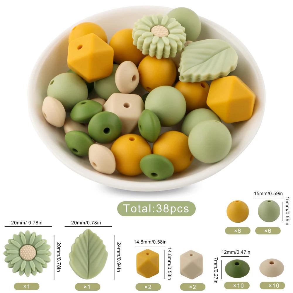 38Pcs/set Loose Silicone Beads Set Silicone Round Bead Hexagon Bead For Bracelet Necklace Jewelry Handmade Accessories