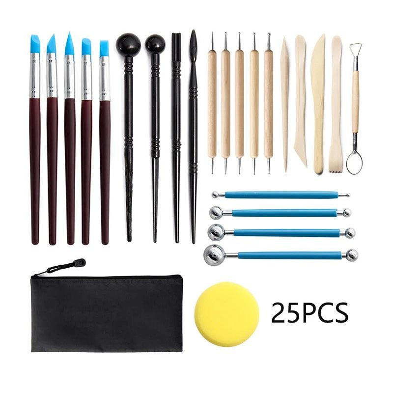 25pcs Clay Tool Set Beginner Clay Model Carving Set Air Dried Clay Tool Ball Rock Painting Homemade Pattern Kit DIY Process Tool
