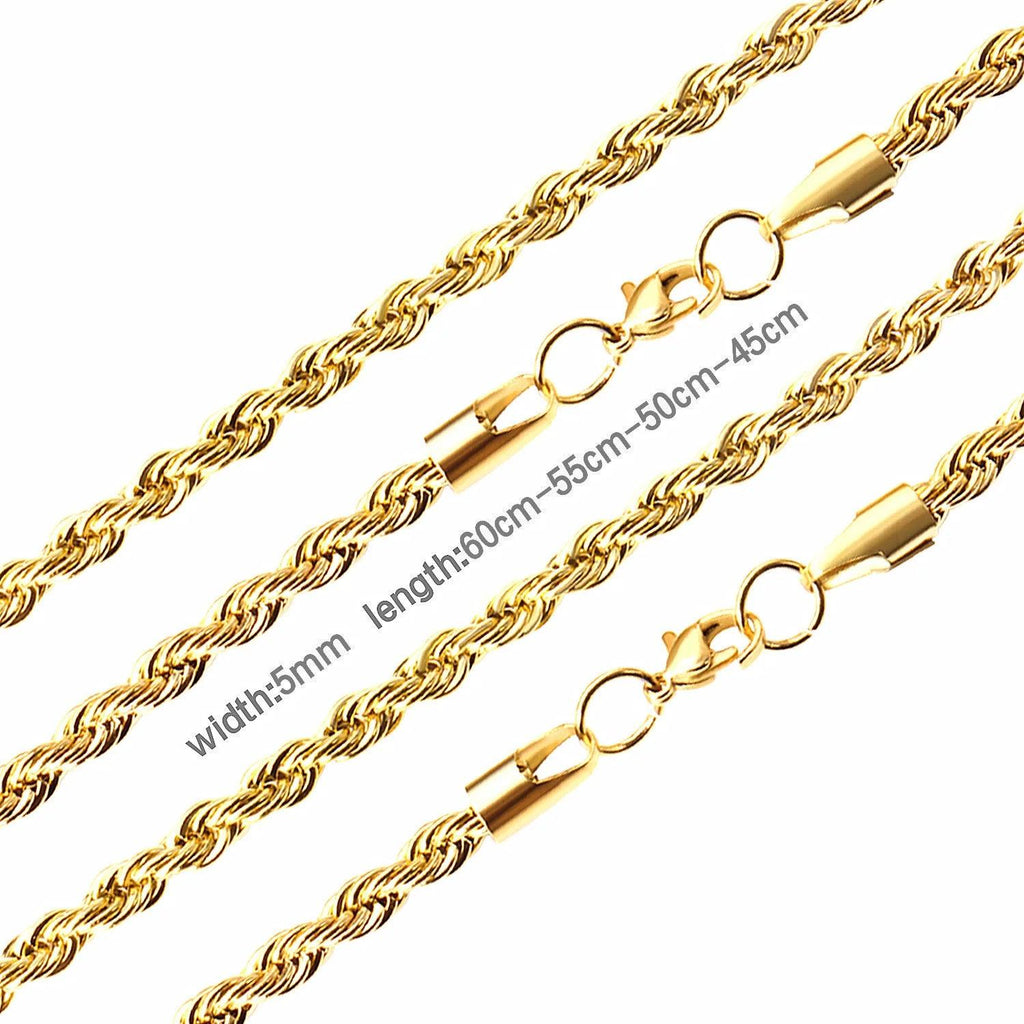 LUXUSTEEL 2/3/4/5mm Rope Chain Necklace Stainless Steel For Women Men Never Fade Waterproof Twist Choker Silver Tone Gold Color