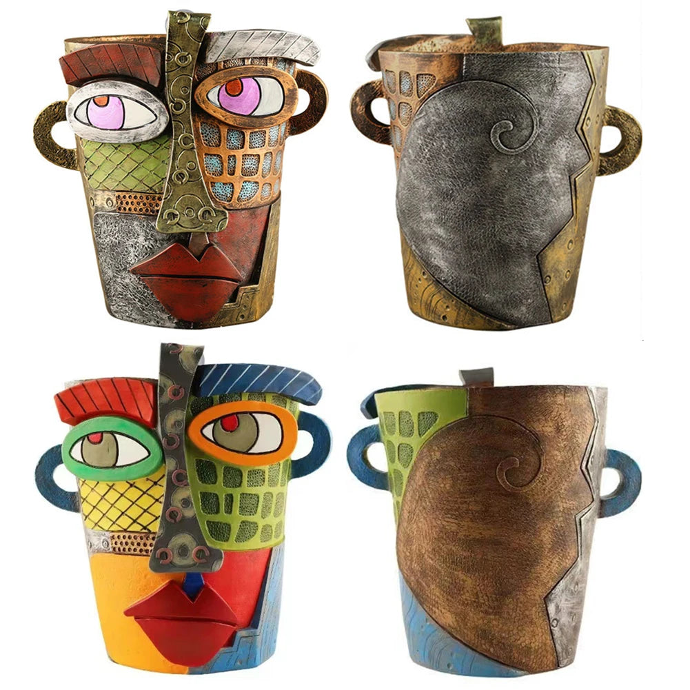 Handmade Brutalist Beauty Face Flower Pot Face Flower Pot Head Planter Resin Abstract Head Planter Pots for Outdoor Garden Patio