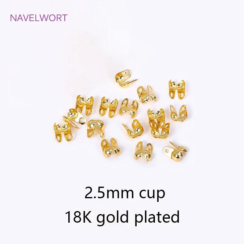 18K Gold Plated Brass 3.6mm Double-Cup Bead Tip with Two Rings,Calotte Crimp Beads For Jewelry Making Findings DIY Accessories