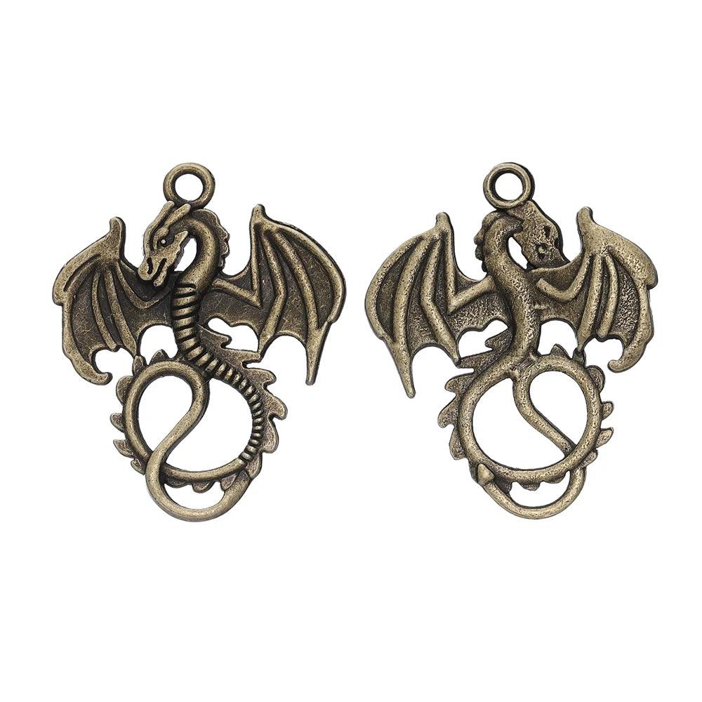 5pcs/lot Retro Style Alloy Dragon Pendants Punk Bracelet Metal Charms For DIY Necklace Crafts Jewelry Making Accessories