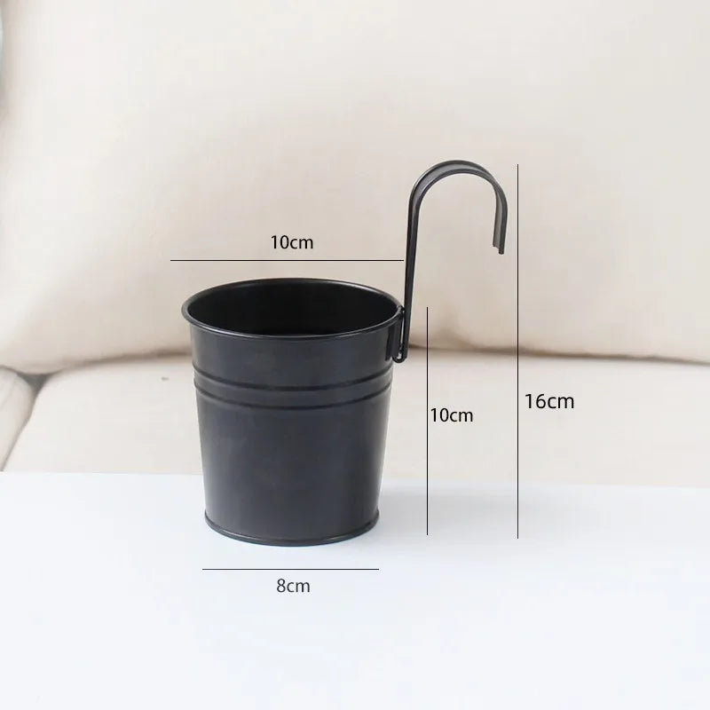 Small wrought iron hanging flower pot, detachable hook, hanging bucket, succulent green plants, balcony, candy rose color