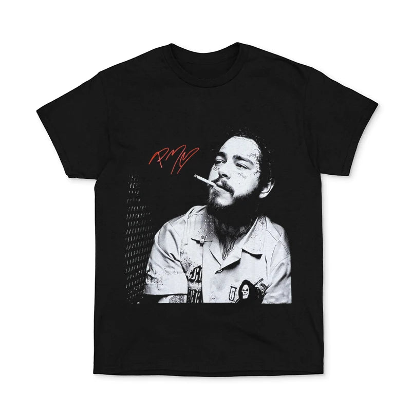 Men's and Women's 100 Percent Cotton Post Malone Short Sleeve T-Shirt Rock Rapper Portrait Design