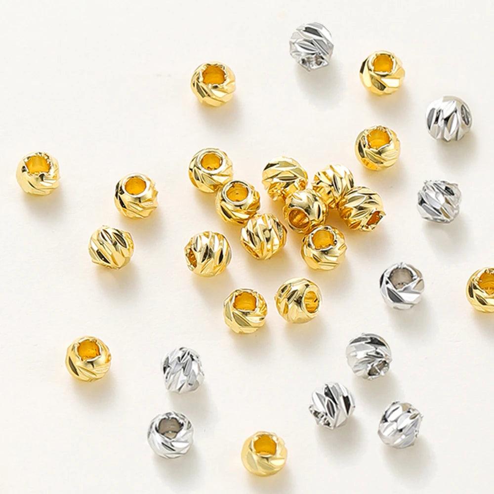 20pcs/lot 18K Gold Plated Striped Cut Flower Beads Earring Necklace Loose Spacer Beads Bulk For DIY Jewelry Wholesale Findings