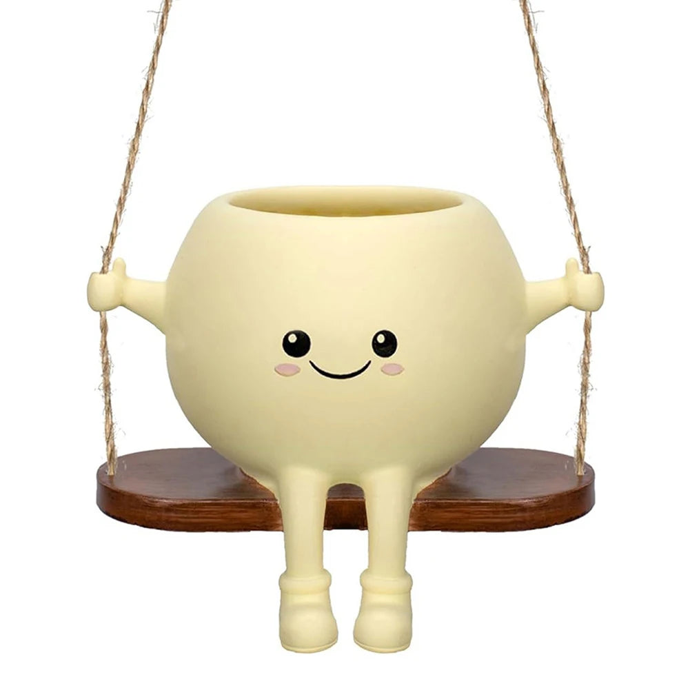 Chair/Swing Smile Face Planter Resin Hanging Cute Head Planters Creative Wall Hanging Head Planter Home Garden Patio Accessories