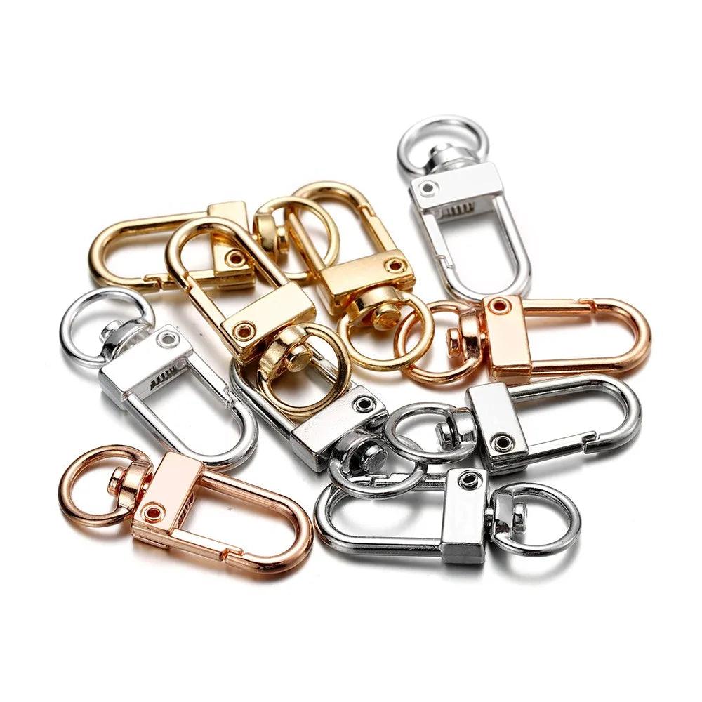 10pcs/lot 12x33mm Rotating Dog Buckle Gold Rhodium Metal Lobster Clasps Hooks For DIY Jewelry Making Key Ring Chain Accessories