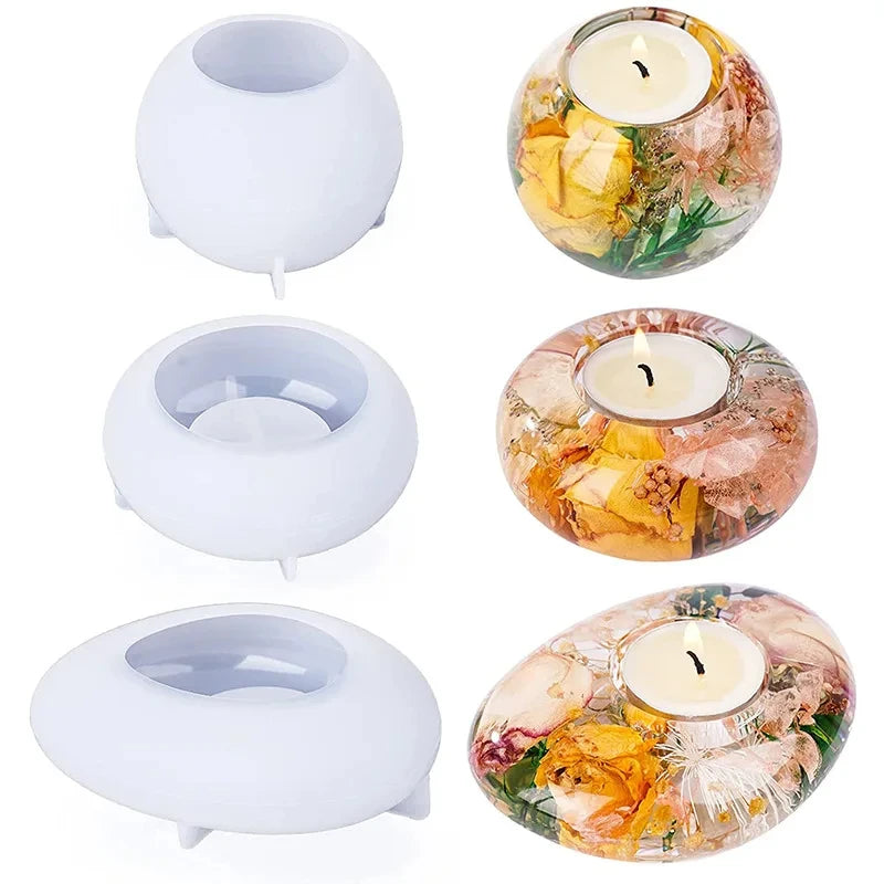 Home DIY Epoxy Resin Candlestick Silicone Mold 3D Flower Potted Ornament Mold Round Oval Candle Holder Lampstand Decoration Mold