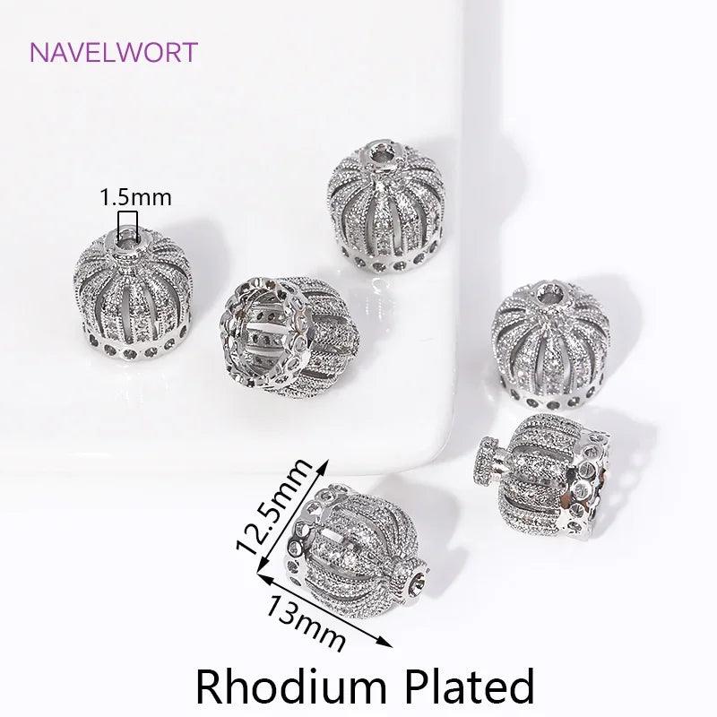 18K Gold Plated Large Flower Bead Caps Brass Metal with Zircon Crown Beads Caps Tassel Caps DIY Jewelry Making Accessories