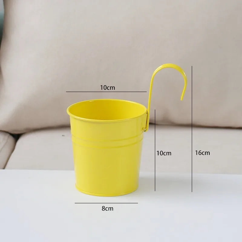 Small wrought iron hanging flower pot, detachable hook, hanging bucket, succulent green plants, balcony, candy rose color