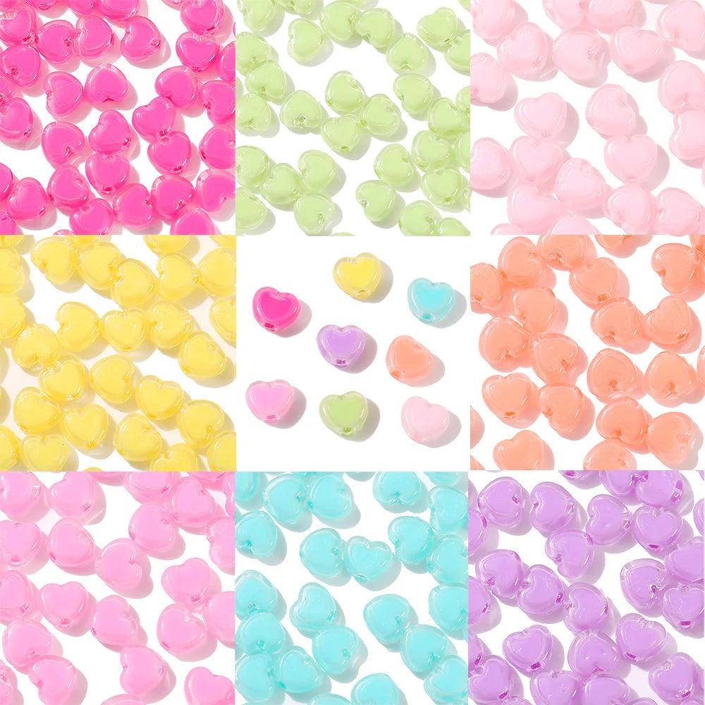 50pcs/Lot 7x8mm Acrylic Heart Beads for Jewelry Making Loose Spacer Beads DIY Necklace Bracelet Accessories Supplies