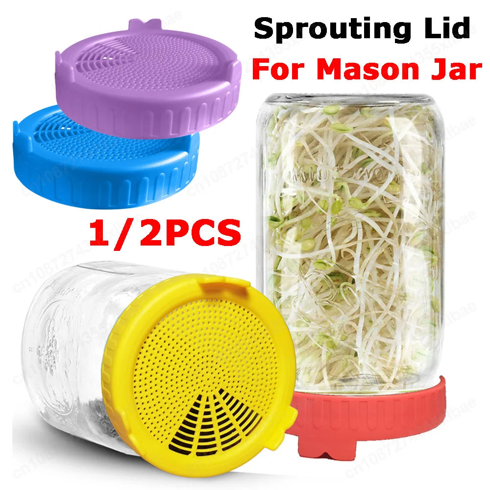 1-2PCS Plastic Sprouting Lid Food Grade Seed Crop Germination Vegetable Plastic Sealing Ring LidMesh Sprout Cover For Mason Jar