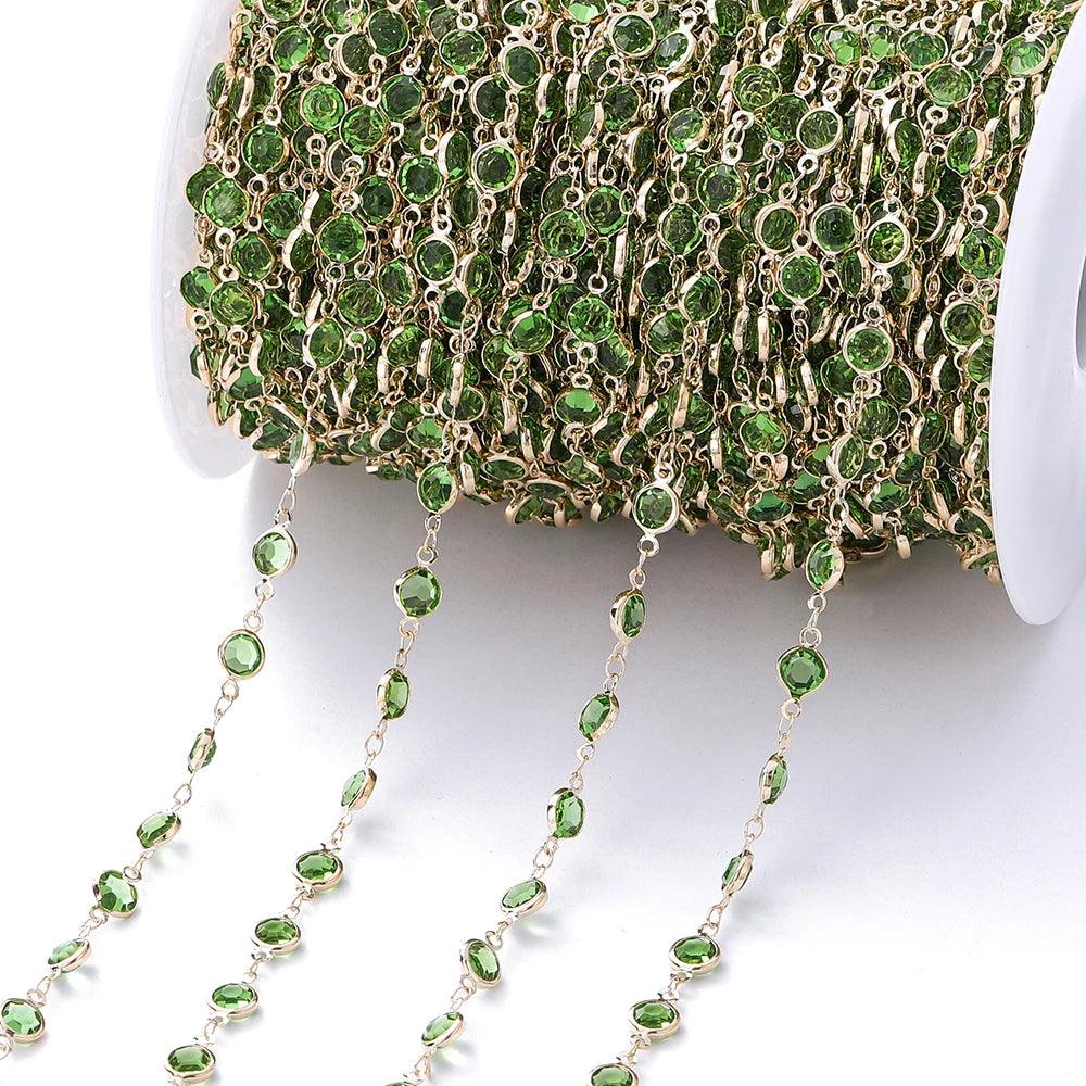 1Meter 6mm Colorful Crystal Beads Beaded Chain Glass Bead Necklace Chain Findings for DIY Bracelet Jewelry Making Supplies