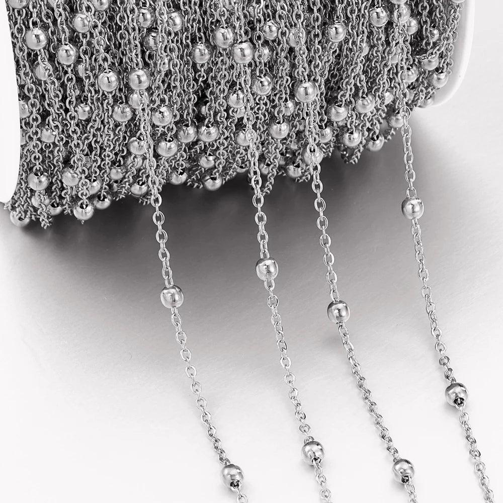 1meter/2meter Stainless Steel Golden Beads Chains for Jewelry Making DIY Women Men Necklace Bracelet Bulk Chain Accessories