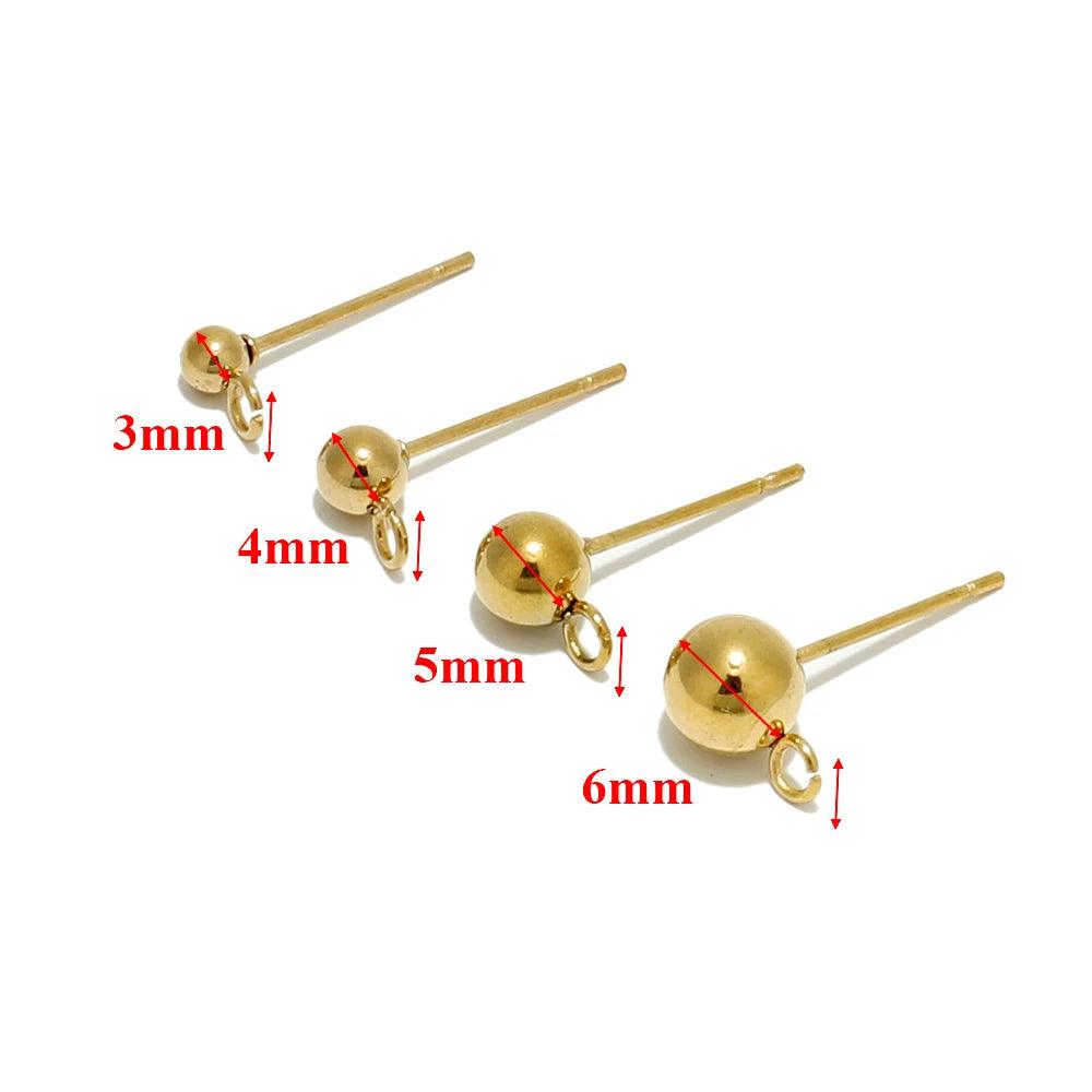 20Pcs Stainless Steel Gold Color 3 4 5 6mm Ball Stud Earrings with Jump Rings DIY Earrings Accessories Jewelry Making Findings