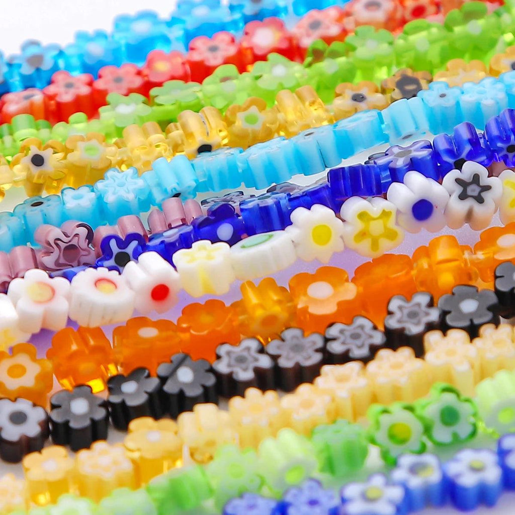 19cm/Str4-9mm Thousand Flower Glass Beads, Unique Flower Shape, Scattered Beads, Handmade DIY Jewelry Earrings, Bracelets, Acces