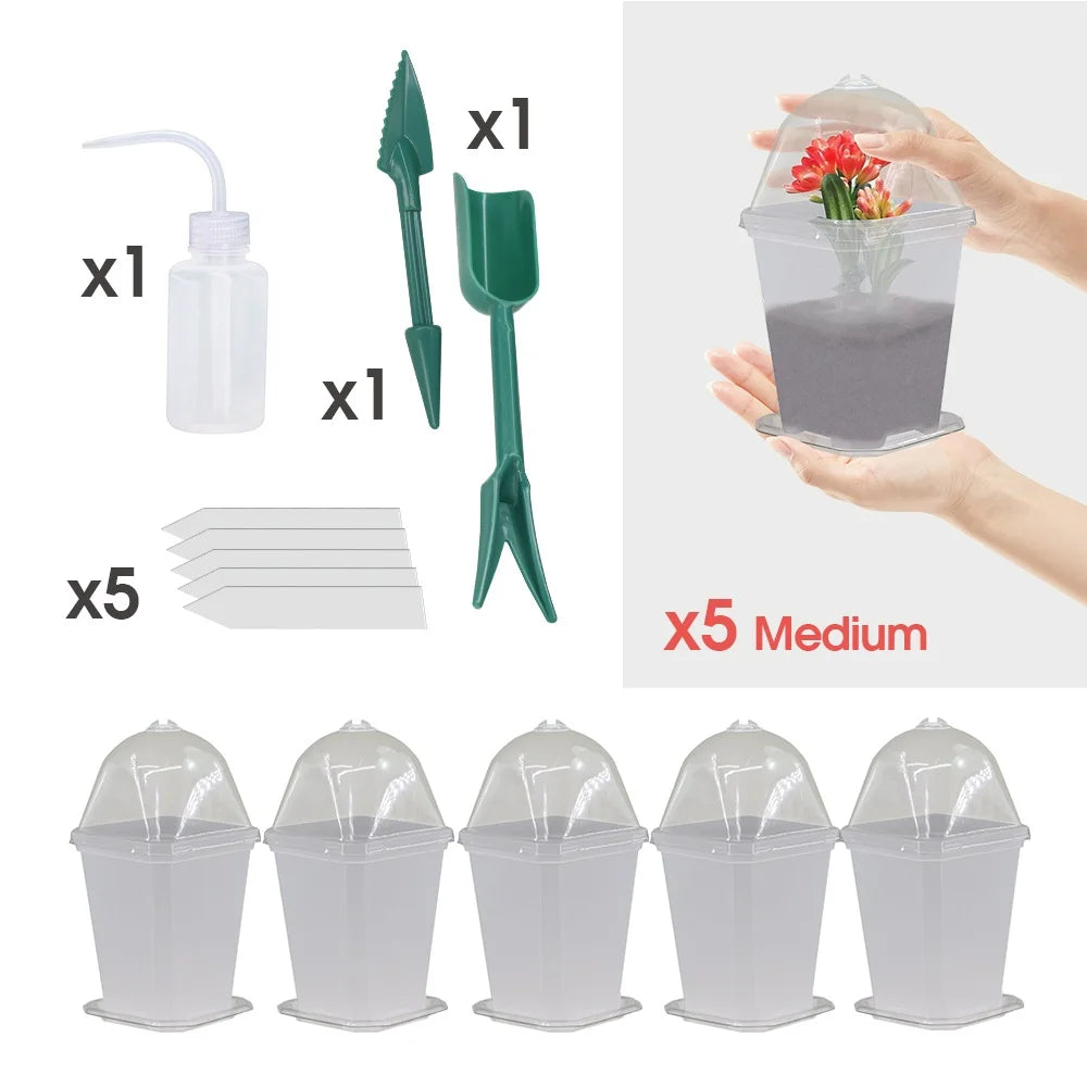 Plant Nursery Seedling Cup Kit with Warmer Cover Humidity Dome Indoor Garden Starting Pot Planter Container Watering Can Tool