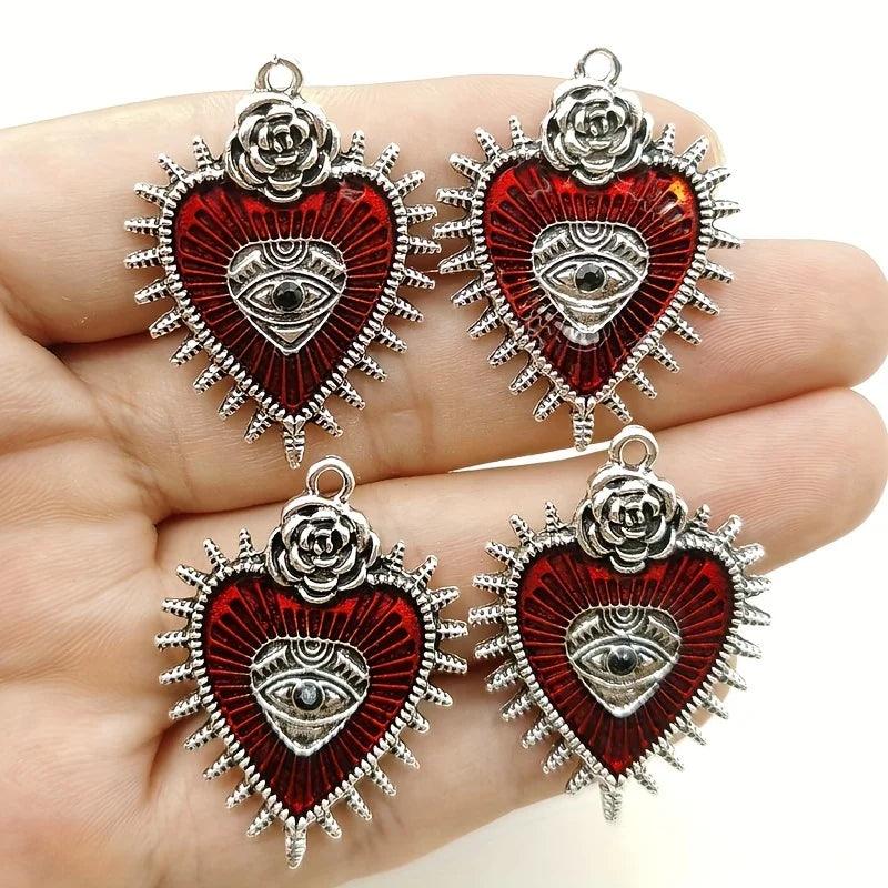 8pcs Gothic punk wild rose heart-shaped red eye oil drop pendant DIY earrings necklace accessories